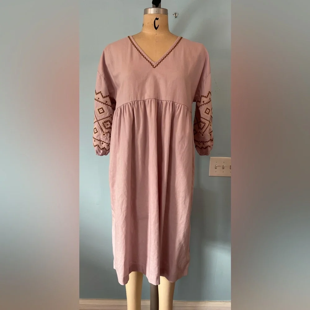 NWOT Madewell Petite Embroidered-Sleeve Popover Midi Dress - Medium - Lavender - Picture 5 of 10